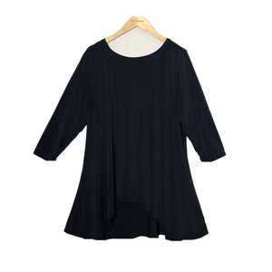 JOAN VASS Women's XL Dark Grey 3/4 Sleeve Asymmetrical Tunic Top Casual Travel